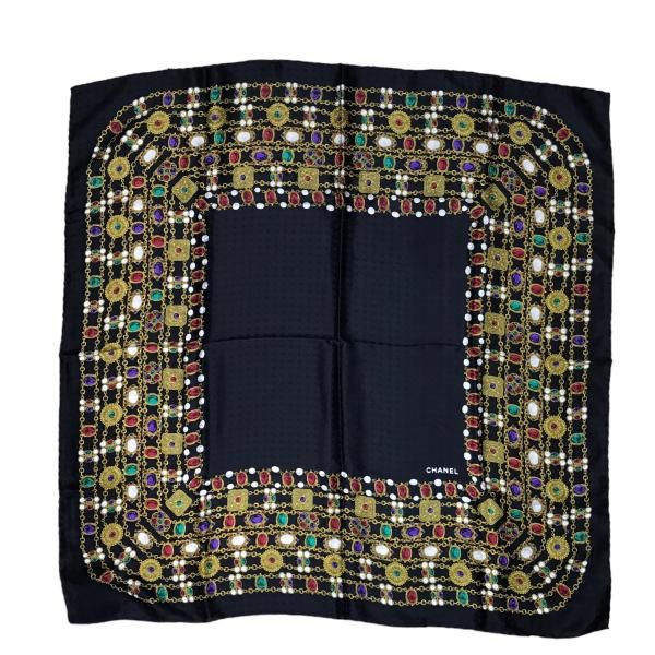 Chanel Gripoix Pattern CC Logo Scarf Silk 100% Black — view 2