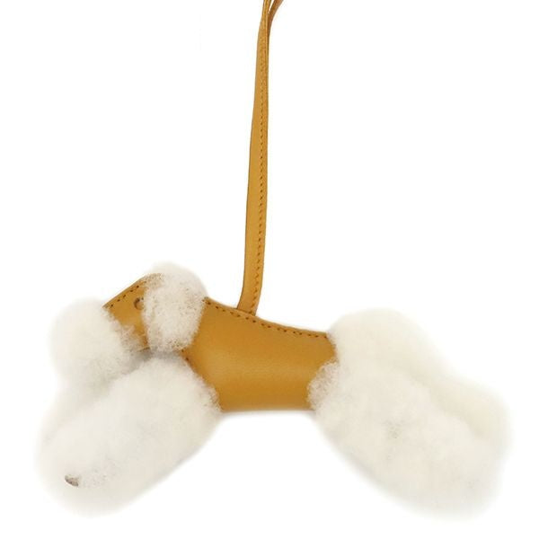Hermes Bag Charm Buddy Shearling Agneau Milo Sesame Dog Motif Keychain