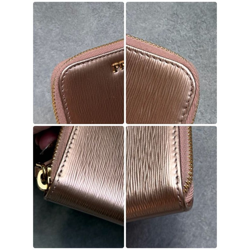 Prada Round Zipper Coin Case Card Viteromove Saffiano Pink Gold Box — view 3