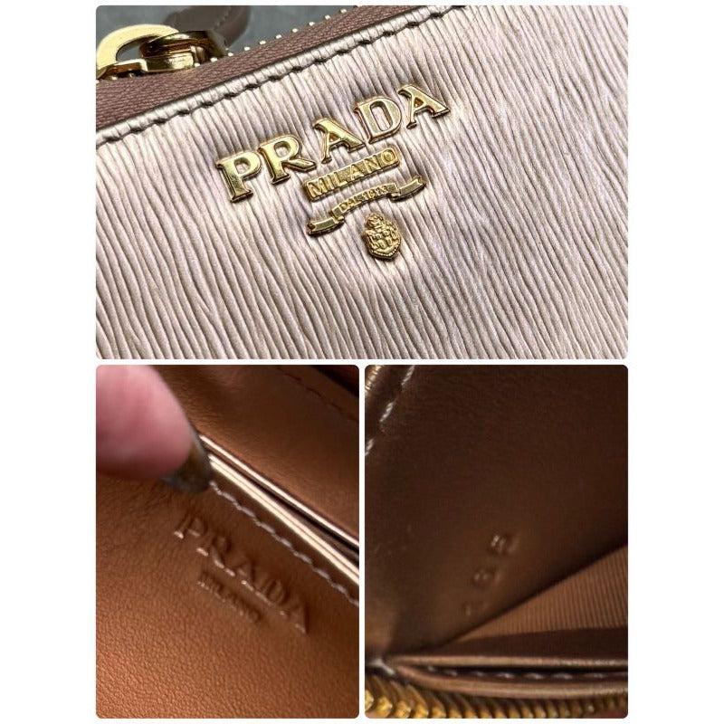 Prada Round Zipper Coin Case Card Viteromove Saffiano Pink Gold Box — view 4