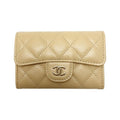 Chanel Card Case Coco Mark Caviar Leather Beige Silver Hardware
