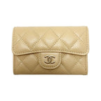 Chanel Card Case Coco Mark Caviar Leather Beige Silver Hardware
