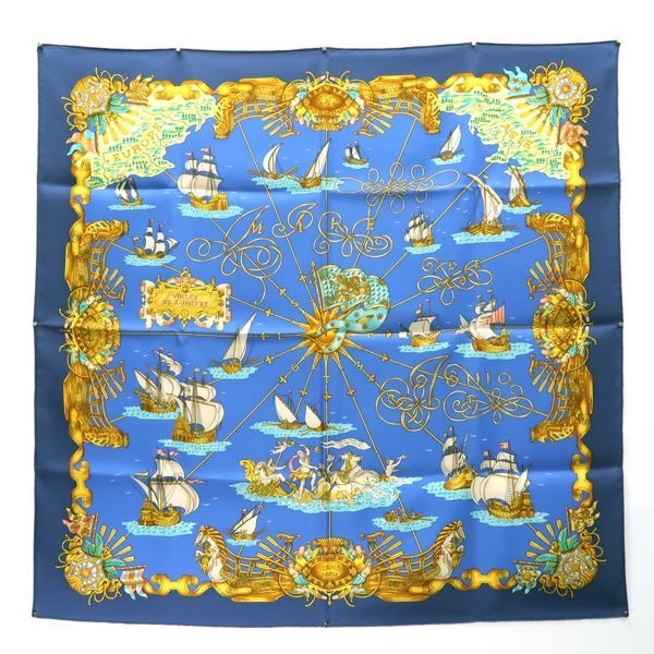Hermes 90 Voiles De Lumiere Sailing Ship Of Light Blue Silk Scarf Box