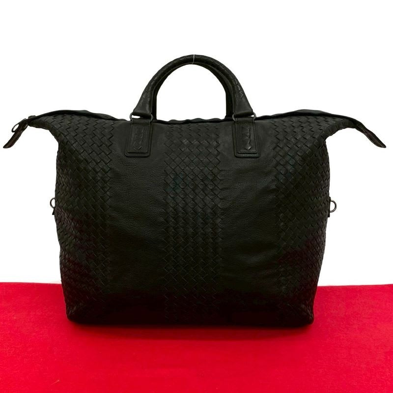Bottega Veneta Intrecciato Leather Handbag Boston Bag Black — view 2