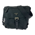 Prada Tessuto Triangle Logo Plate Black Silver Hardware Nylon Leather
