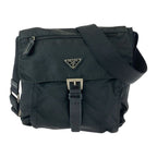 Prada Tessuto Triangle Logo Plate Black Silver Hardware Nylon Leather
