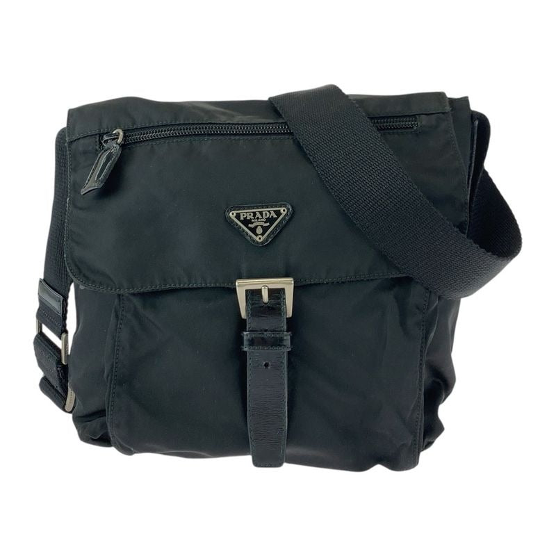 Prada Tessuto Triangle Logo Plate Black Silver Hardware Nylon Leather