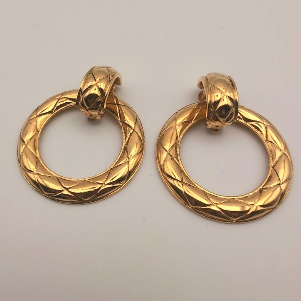 Chanel Earrings CC Logo Round Gold Vintage