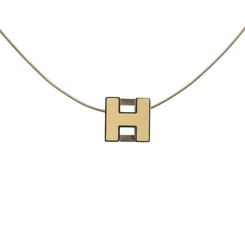 Hermes Cage Ash H Cube Metal Silver White Necklace 1034 — view 2