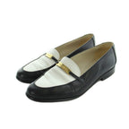 Chanel Loafers Moccasins Leather Logo Plate 37.5 Black White
