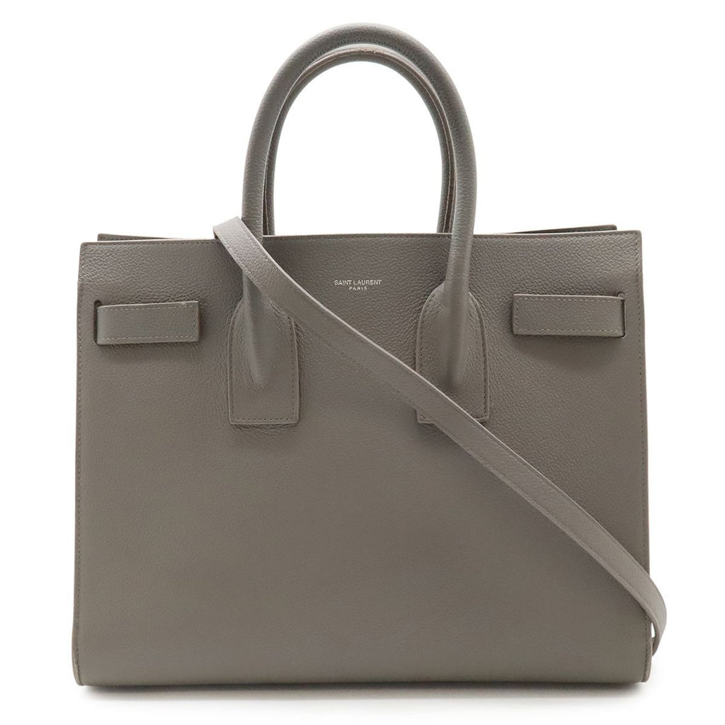 Saint Laurent Paris YSL Sac Dojour Small Handbag 2-Way Shoulder Leather Gray
