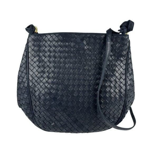 Bottega Veneta Intrecciato Nappa Shoulder Bag Purse Navy Black Leather — view 2