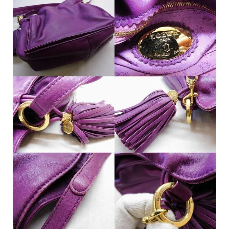 Loewe Flamenco Leather Fringe Shoulder Bag Purple — view 4