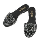 Chanel Sandals CC Logo Camellia Dot Lambskin 38c Shoes Mule Black White