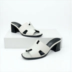 Hermes Area 60 Sandals Shoes Leather White Mules