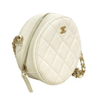 Chanel Shoulder Bag Quilted Caviar Leather White Gold — view 2