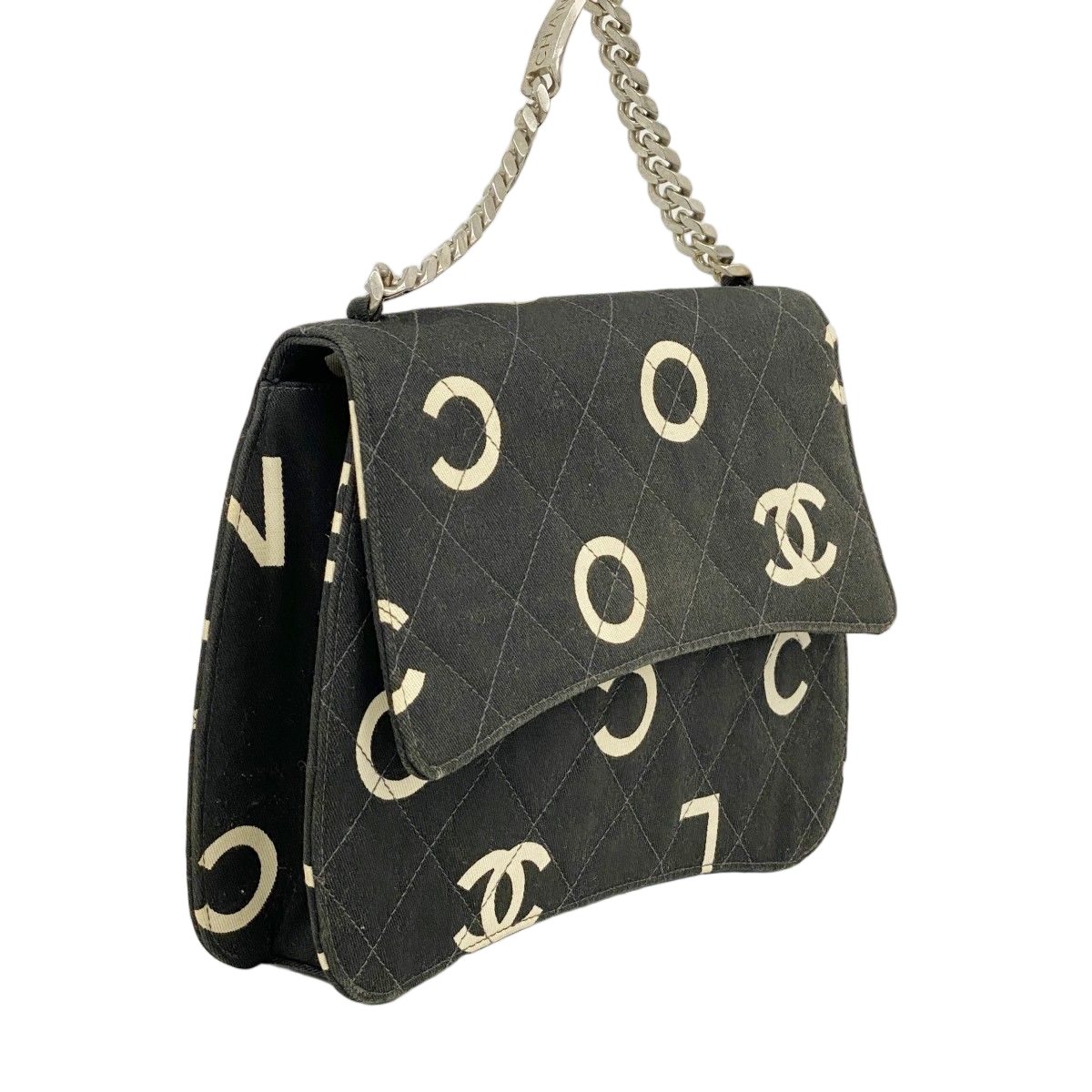 Chanel Handbag Canvas Black White Silver — view 2