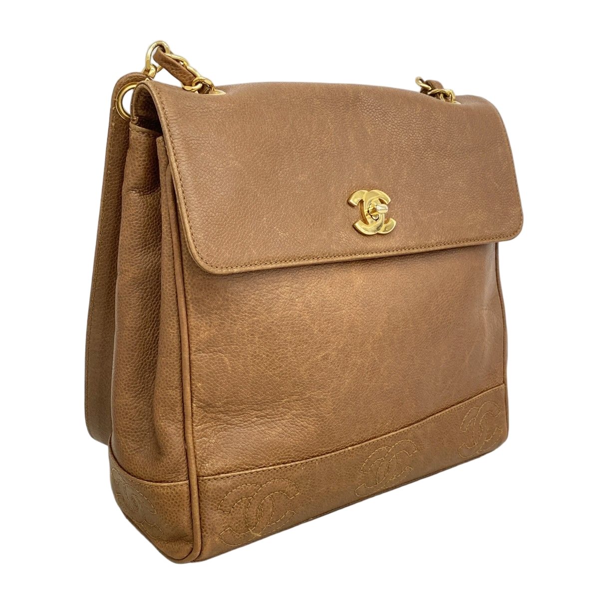 Chanel Shoulder Bag Triple Coco Caviar Leather Brown Gold — view 2