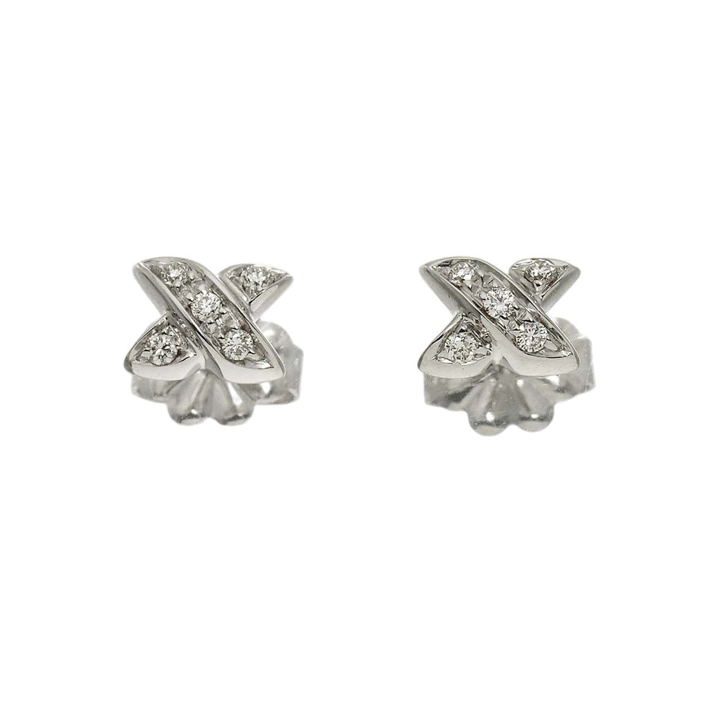 Tiffany & Co Signature Diamond Earrings 18k WG White Gold 750 Pierced