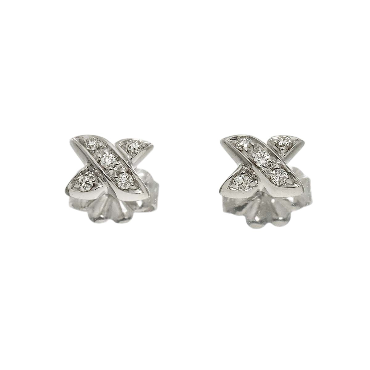 Tiffany & Co Signature Diamond Earrings 18k WG White Gold 750 Pierced