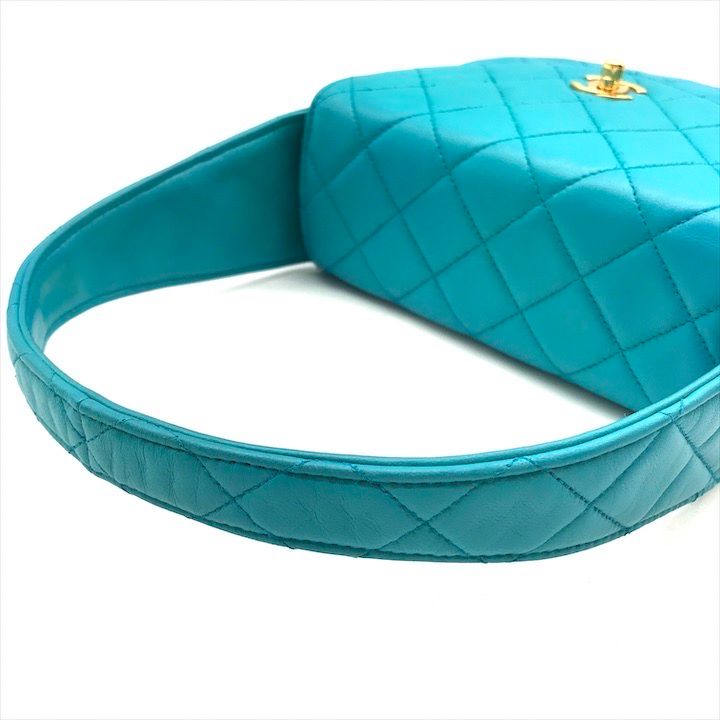 Chanel CC Logo Turnlock Quilted Lambskin Mini Hand Vanity Bag Blue — view 6