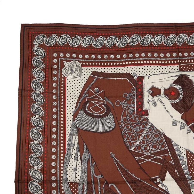 Hermes Carre 140 Scarf Zouavers ET Dragons Bandana Brown Large Shawl — view 3