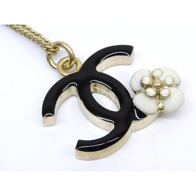 Chanel Necklace CC Logo Camellia Flower Black Gold