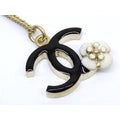 Chanel Necklace CC Logo Camellia Flower Black Gold