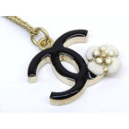Chanel Necklace CC Logo Camellia Flower Black Gold