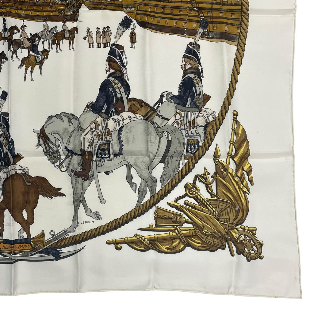 Hermes Scarf Silk Carre 90 Marine ET Cavalerie Sea and Cavalry White — view 5