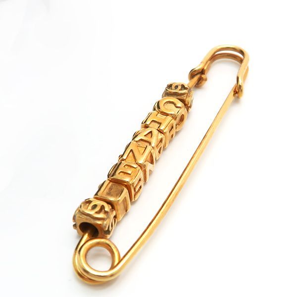 Chanel Brooch Safety Pin 01 P Logo Cube GP Gold Color — view 4