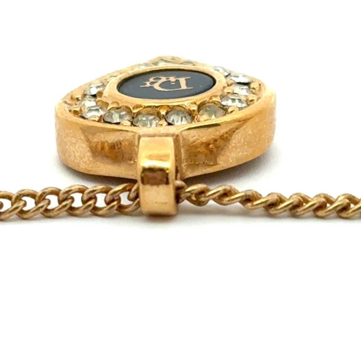 Christian Dior Vintage Rhinestone Crystal Round Necklace Gold Plated — view 5