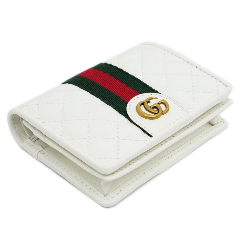 Gucci Sherry Line GG Quilted Compact Wallet White Leather Bifold — view 2