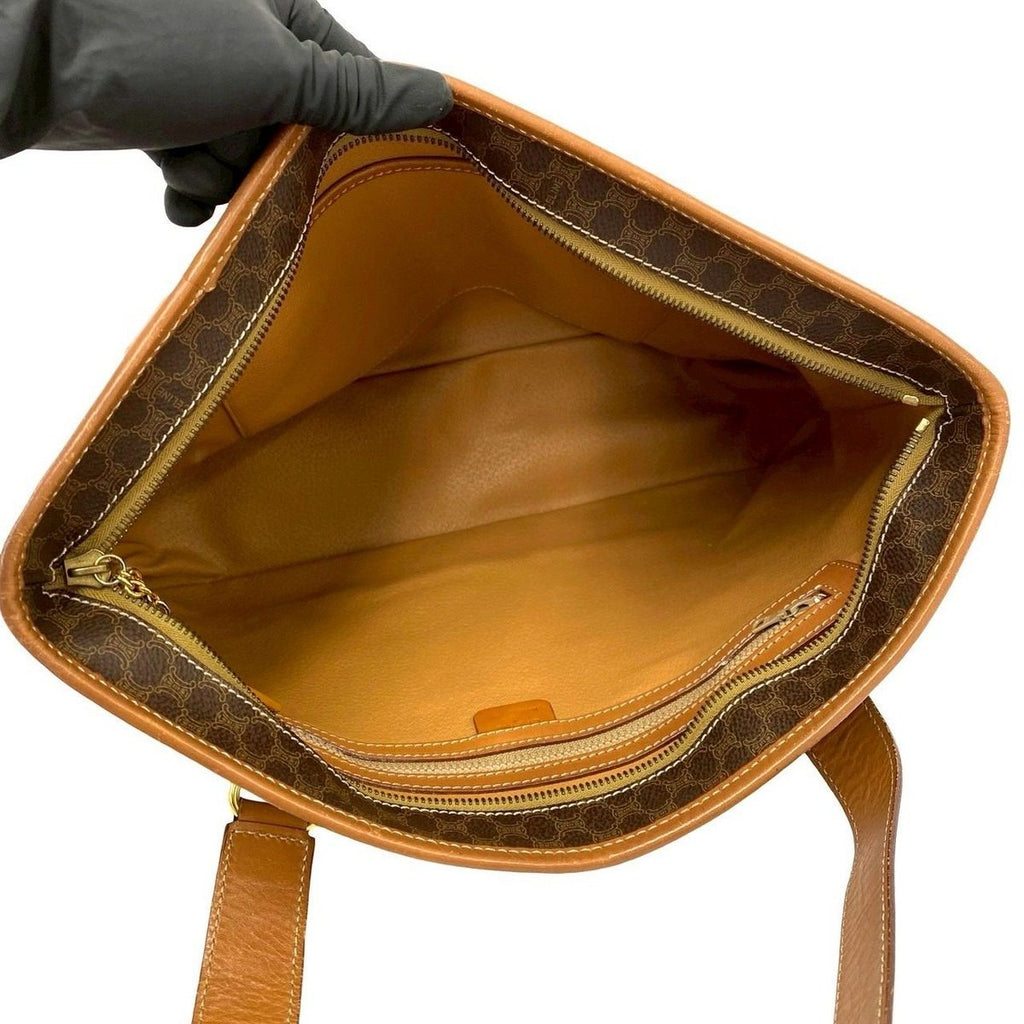 Celine Vintage Macadam Blason Logo Pattern Leather Tote Brown — view 9