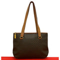 Celine Vintage Macadam Blason Logo Pattern Leather Tote Brown