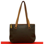 Celine Vintage Macadam Blason Logo Pattern Leather Tote Brown