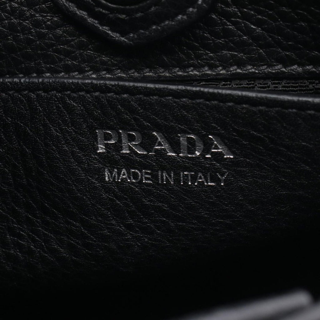 Prada Shoulder Bag Vitello Daino Soft Black Leather Canvas — view 4