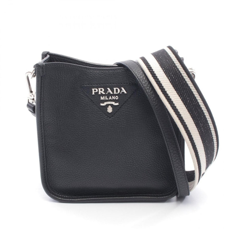 Prada Shoulder Bag Vitello Daino Soft Black Leather Canvas