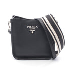 Prada Shoulder Bag Vitello Daino Soft Black Leather Canvas