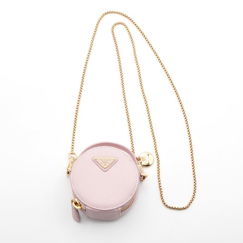 Prada Pouch Pink Gold Triangle Logo Saffiano Leather Mini Charm