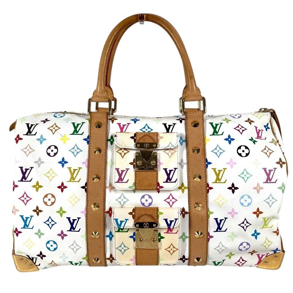 Louis Vuitton Boston Bag Keepall 45 Monogram Multicolor Canvas Blanc White