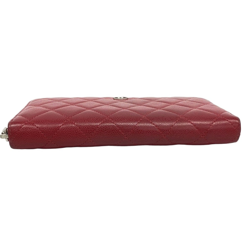 Chanel Wallet Quilted Caviar Leather Red Silver — view 2