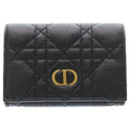 Dior Lady Cannage Card Case Business Holder Black Leather Gold