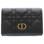 Dior Lady Cannage Card Case Business Holder Black Leather Gold