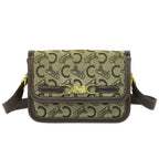 Celine C Sulky Carriage Hardware Shoulder Bag Canvas Leather Beige