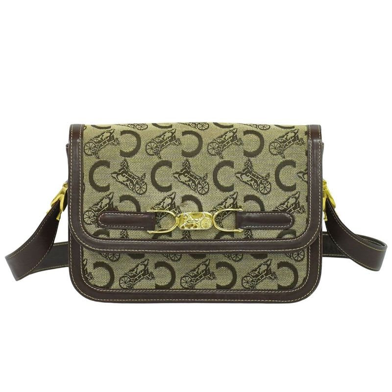 Celine C Sulky Carriage Hardware Shoulder Bag Canvas Leather Beige — view 2