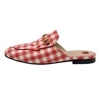 Gucci Prince Town Flat Shoes Fabric Red White Gold Mule Slipper Sandals Check — view 3