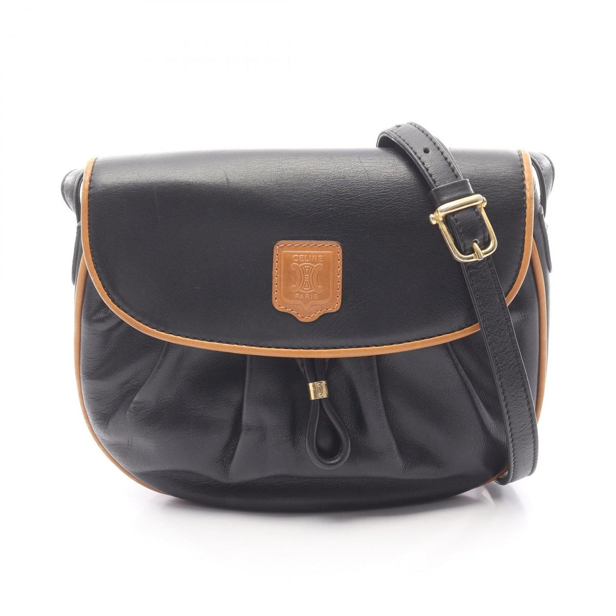 Celine Shoulder Bag Black Leather Macadam B