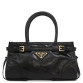 Prada 2-Way Bag Bonnie Mini Handbag Leather Black Gold Triangle Logo