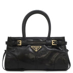 Prada 2-Way Bag Bonnie Mini Handbag Leather Black Gold Triangle Logo